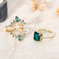 Old Money Court Style Crown Ring Two Piece Set For Women With Faux Emerald Temperament Jewelry view 3