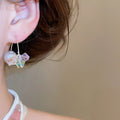 Playful Dopamine Faux Pearl Crystal Beaded Hoop Earrings With Silver Pins, Geometric Round Design view 3