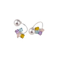 Playful Dopamine Faux Pearl Crystal Beaded Hoop Earrings With Silver Pins, Geometric Round Design view 5
