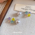 Playful Dopamine Faux Pearl Crystal Beaded Hoop Earrings With Silver Pins, Geometric Round Design view 4