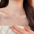 Old Money Style Double Layer Faux Pearl Beaded Rhinestone Geometric Clavicle Necklace view 3