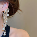 Chic Floral Faux Pearl Tassel Drop Earrings Sweet Vacation Flower Ear Hook Jewelry view 3