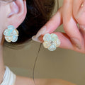 Sweet Floral Zircon Enamel Faux Pearl Stud Earrings For Women 2026 Cute Versatile Jewelry view 3