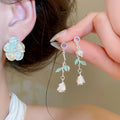 Sweet Floral Zircon Enamel Faux Pearl Stud Earrings For Women 2026 Cute Versatile Jewelry view 1