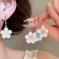 Sweet Floral C-Shaped Alloy Stud Earrings With Silver Pins And Enamel Flower Design view 2