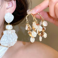 18K Gold Plated Silver Post Faux Pearl Shell Stud Earrings French Vacation Luxury Style view 3