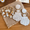 18K Gold Plated Silver Post Faux Pearl Shell Stud Earrings French Vacation Luxury Style view 4