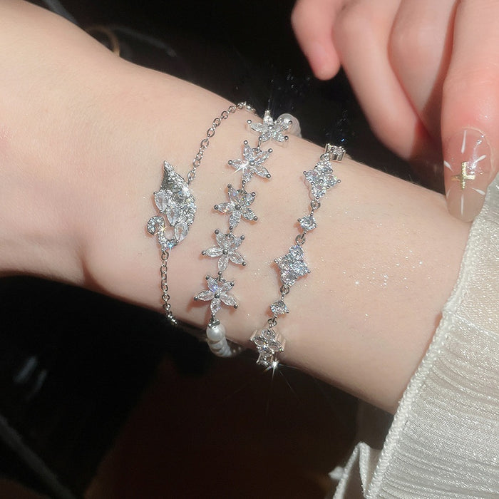 Light Luxury Faux Pearl Cubic Zirconia Beaded Flower Bangle Vintage Elegant Jewelry