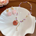 Sweet Resin Flower Butterfly Stud Earrings And Necklace Jewelry Set With Silver Needle Posts view 2