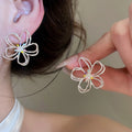 Elegant Alloy Zircon Flower Pearl Bracelet Necklace Stud Earrings Jewelry Set view 4