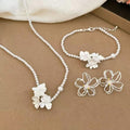 Elegant Alloy Zircon Flower Pearl Bracelet Necklace Stud Earrings Jewelry Set view 1