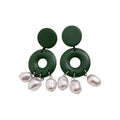 2026 New Simple Geometric Round Wood Slice Faux Pearl Stud Earrings With Silver Posts For Women view 5