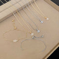 Light Luxury Copper Zircon Eye Pendant Necklace Bracelet Jewelry Set, Oval Minimalist Style view 3