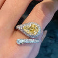Open Water Drop Wax Setting Ring For Women Faux Citrine Moissanite European Finger Jewelry view 5