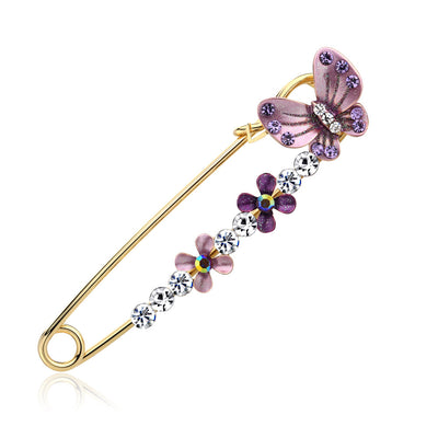 Front product view of the flower brooch pin in gold and pink