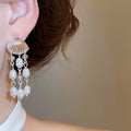 European Style Shell Pearl Tassel Drop Earrings With Silver Pins Geometric Beach Vacation Jewelry view 3