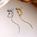 Korean Light Luxury Copper Bow Tassel Clip-on Earrings For Women Non Pierced Ear Cuffs view 4