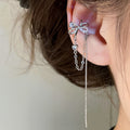 Korean Light Luxury Copper Bow Tassel Clip-on Earrings For Women Non Pierced Ear Cuffs view 3
