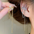 Korean Light Luxury Copper Bow Tassel Clip-on Earrings For Women Non Pierced Ear Cuffs view 1