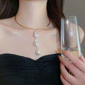 Old Money Faux Pearl Choker Necklace With Round Metal Pendant, Minimalist Geometric Luxury Style view 3