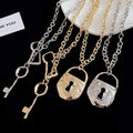 Iron Lock And Key Pendant Sweater Necklace Geometric Old Money Style Collarbone Chain view 4