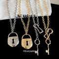 Iron Lock And Key Pendant Sweater Necklace Geometric Old Money Style Collarbone Chain view 2
