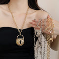 Iron Lock And Key Pendant Sweater Necklace Geometric Old Money Style Collarbone Chain view 1