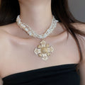 Sweet Cool Multilayer Shell Bead Cross Pearl Choker Necklace For Women view 1