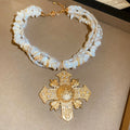 Sweet Cool Multilayer Shell Bead Cross Pearl Choker Necklace For Women view 4