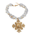 Sweet Cool Multilayer Shell Bead Cross Pearl Choker Necklace For Women view 5