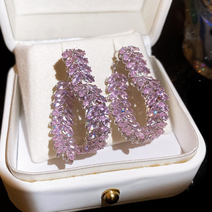 Luxurious Copper Heart Stud Earrings With Silver Posts And Sparkling Zircon Sweet Design