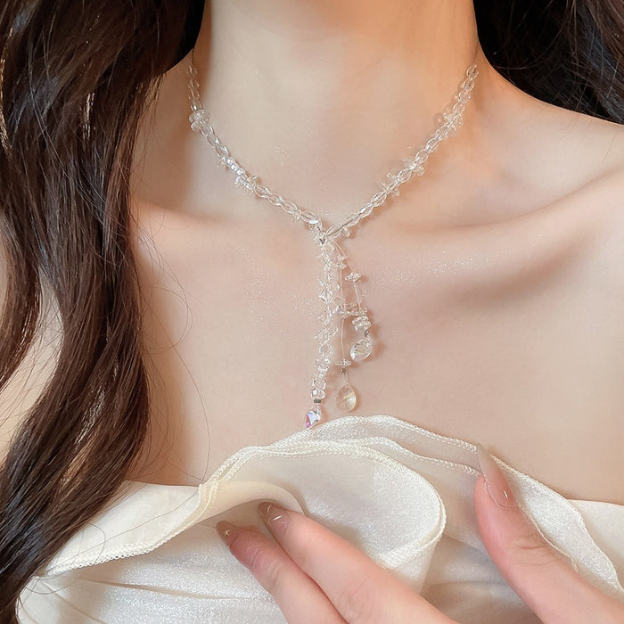 2026 New Artificial Crystal Beaded Tassel Necklace Geometric Minimalist Old Money Choker For Women
