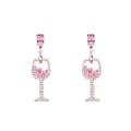 Elegant Luxury Pink Rhinestone Wine Glass Shape Zircon Alloy Drop Stud Party Jewelry For Women Earrings view 5