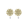Luxury Gold Alloy 3D Layered Floral Petal Studs With Teardrop Pearl Drop Statement Earrings view 5
