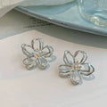 Sweet Colorful Hollow Flower Alloy Stud Earrings, Monet Garden Inspired Summer Floral Jewelry view 2