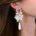 Elegant Floral Shell Faux Pearl Stud Earrings For Women Light Luxury Banquet Jewelry view 2