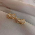 14K Gold Plated Copper Zircon Layered C-Shaped Drop Earrings With Silver Posts Light Luxury Style view 2