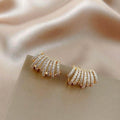 14K Gold Plated Copper Zircon Layered C-Shaped Drop Earrings With Silver Posts Light Luxury Style view 4