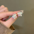 Macaron Faux Pearl Bow Stud Earrings With Silver Pins, Sweet Light Luxury Exotic Style Jewelry view 4