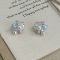 Macaron Faux Pearl Bow Stud Earrings With Silver Pins, Sweet Light Luxury Exotic Style Jewelry view 2
