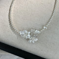 French Vintage Zircon Floral Faux Pearl Necklace Elegant Old Money Collarbone Choker view 4