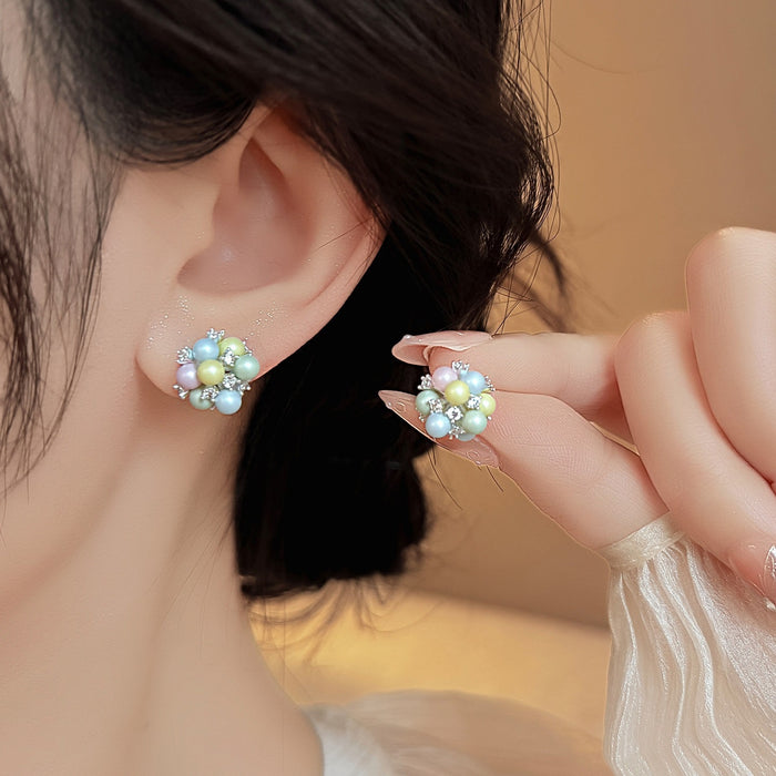 Colorful Acrylic Rhinestone Alloy Round Geometric Stud Earrings Light Luxury Fresh Style