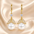 Elegant French Luxury Leaf Zircon Rhinestone Pearl Drop Hoop Dangle Women's Wedding Party Earrings view 2