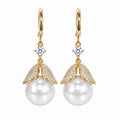 Elegant French Luxury Leaf Zircon Rhinestone Pearl Drop Hoop Dangle Women's Wedding Party Earrings view 5