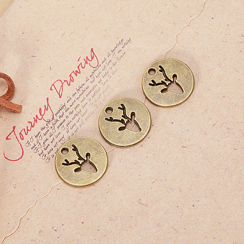 18mm Double-Sided Reindeer Round Alloy Charm Pendant