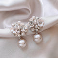 French Floral Zircon Faux Pearl Stud Earrings For Women, Exotic Light Luxury Flower Design view 2