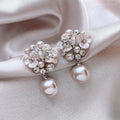 French Floral Zircon Faux Pearl Stud Earrings For Women, Exotic Light Luxury Flower Design view 4