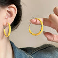 Iron Hoop Earrings With Silver Needle, Enamel Polka Dot Round Pendant, Exotic Geometric Style view 3