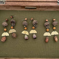Ethnic Vintage Wood Maple Leaf Pinecone Drop Earrings With Silver Pins And Geometric Round Accents view 2