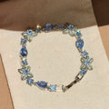 Blue Rhinestone Flower Copper Beaded Bracelet, Fresh Minimalist Summer Jewelry For Women view 4